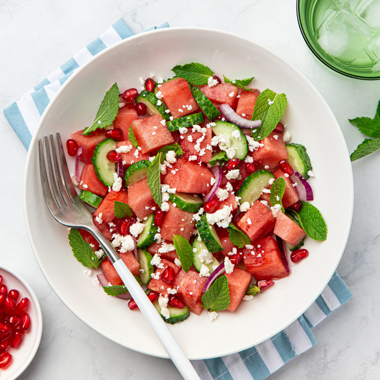 Watermelon, cucumber, feta and mint salad